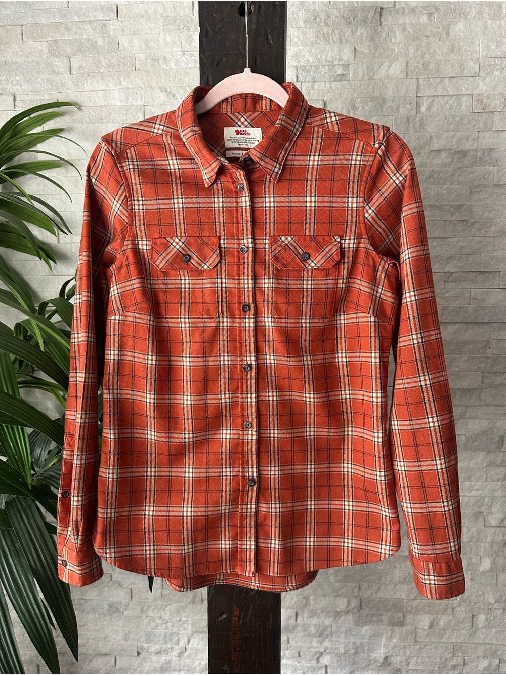 Fjallraven Fjallglim Orange Plaid Flannel Regular Fit Button-Up Shirt Size Small